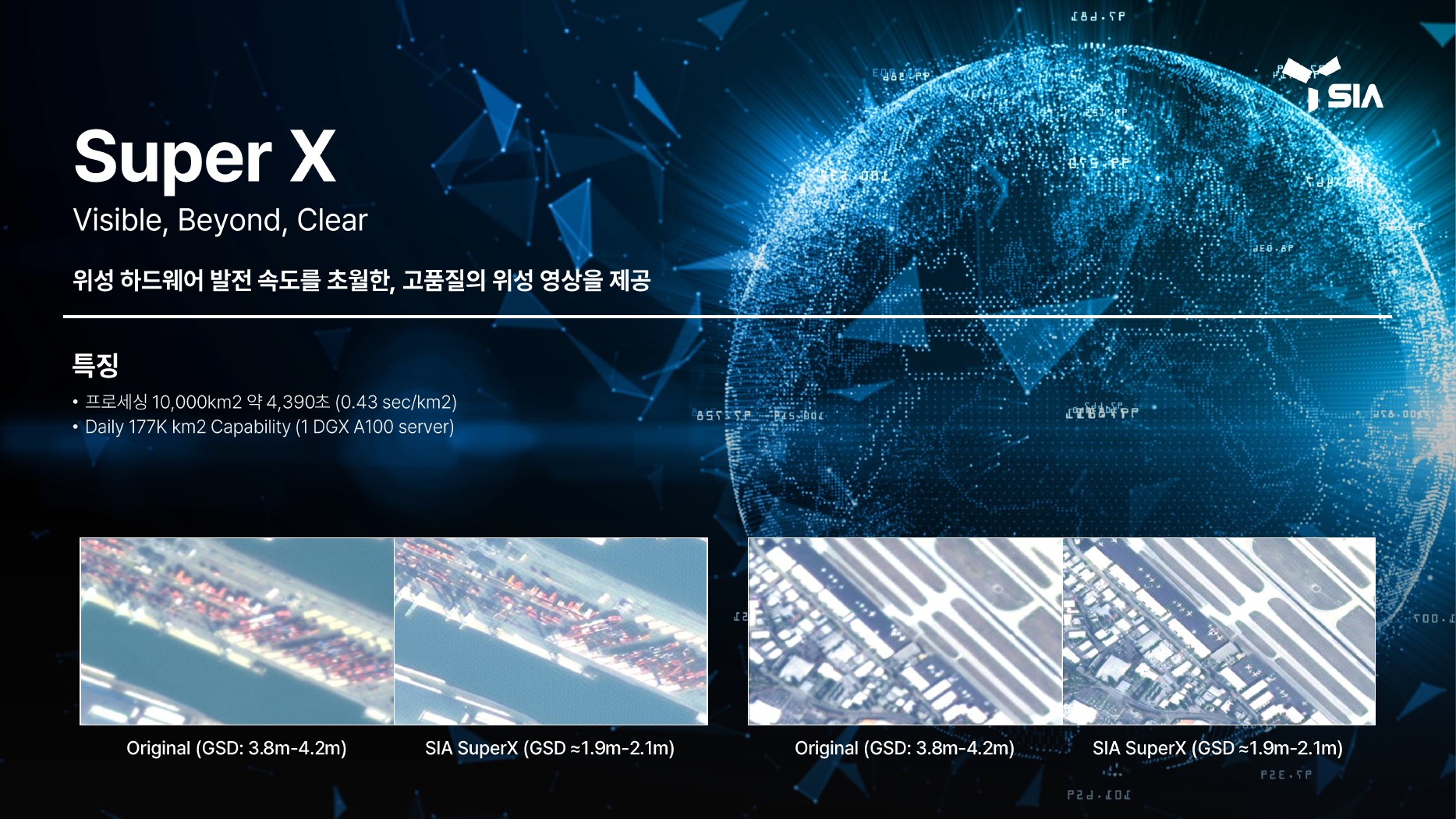 원본 위성영상과 SuperX 초해상화 적용 결과 비교